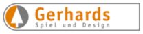 Logo von Gerhards Spiel und Design mit Baum-Symbol und orangefarbener Schrift.