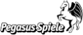 Schwarz-weißes Logo von Pegasus Spiele mit einem Pegasus und dem Schriftzug.