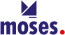 Logo von Moses in lila und rot mit geometrischen Formen und dem Schriftzug 'moses'.