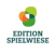 Logo der Edition Spielwiese mit bunten, überlappenden Formen in Grün und Orange.